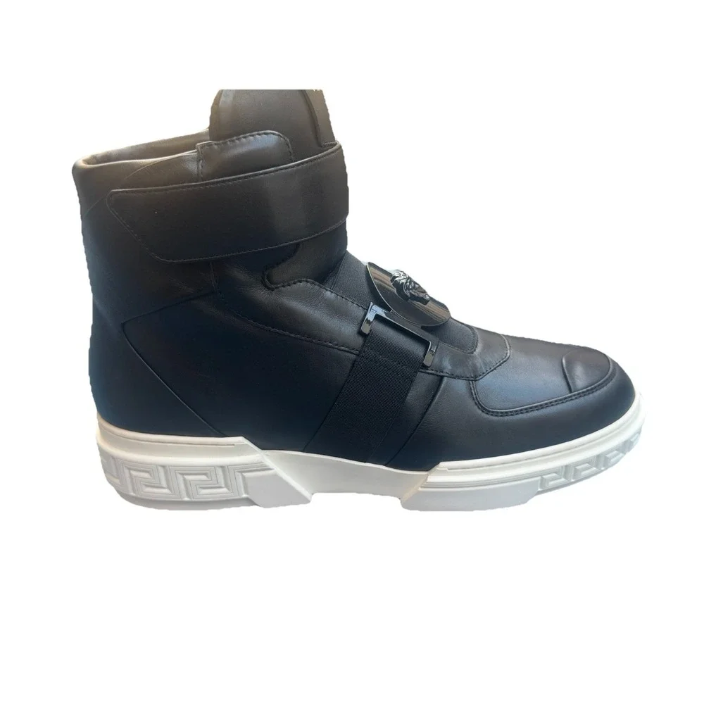 Versace Medusa High Top Sneakers Black Leather Strap Men's IT‎ 40 US 8 New
